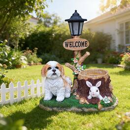 Anysun - Sitting Dog Solar Lantern Planter Statue – Charming Garden Decor with Built‑In Light and Flower Pot, Outdoor Use - Brown