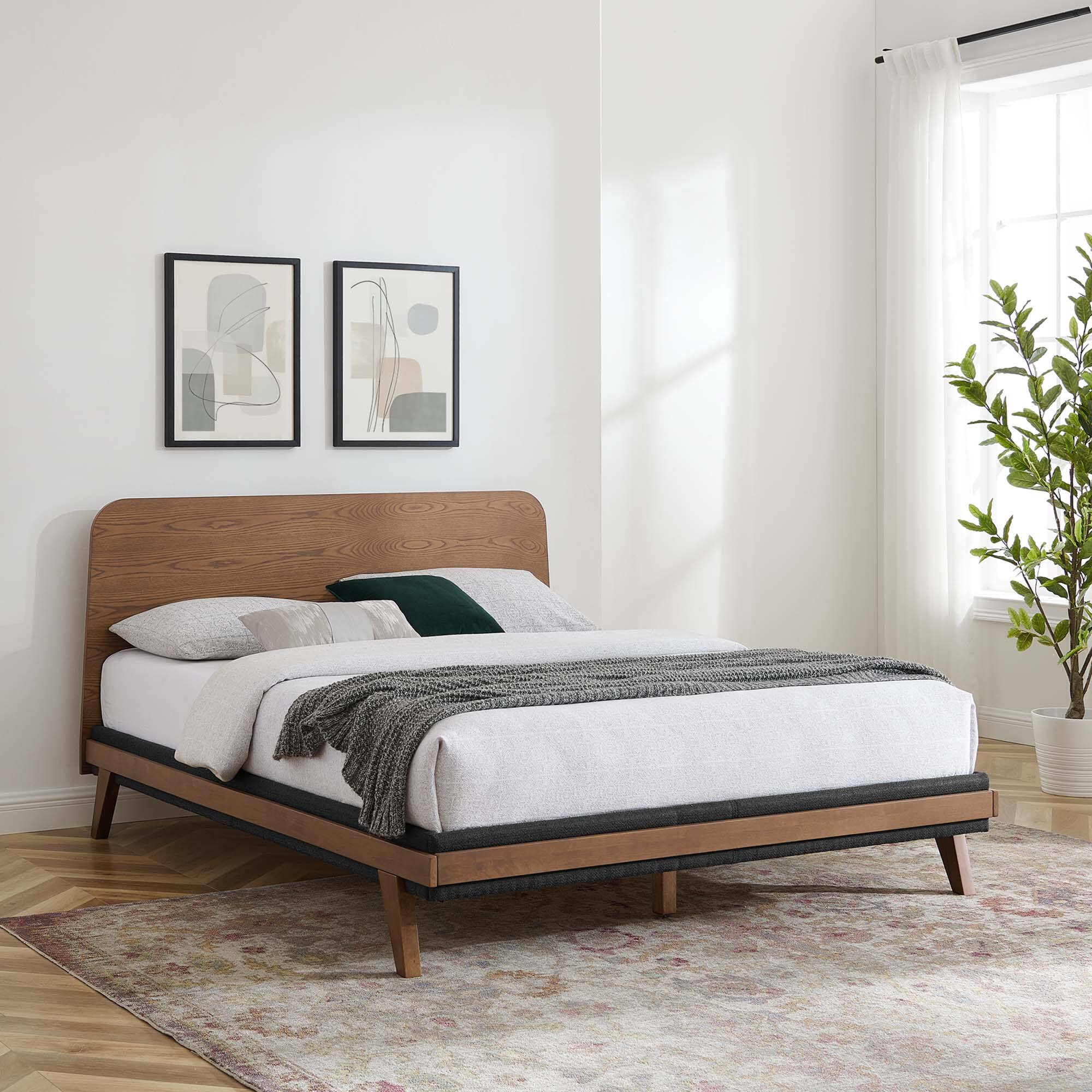 Alt View 4. Modway - Olea Channel Tufted Boucle Solid Wood Queen Platform Bed - Brown.