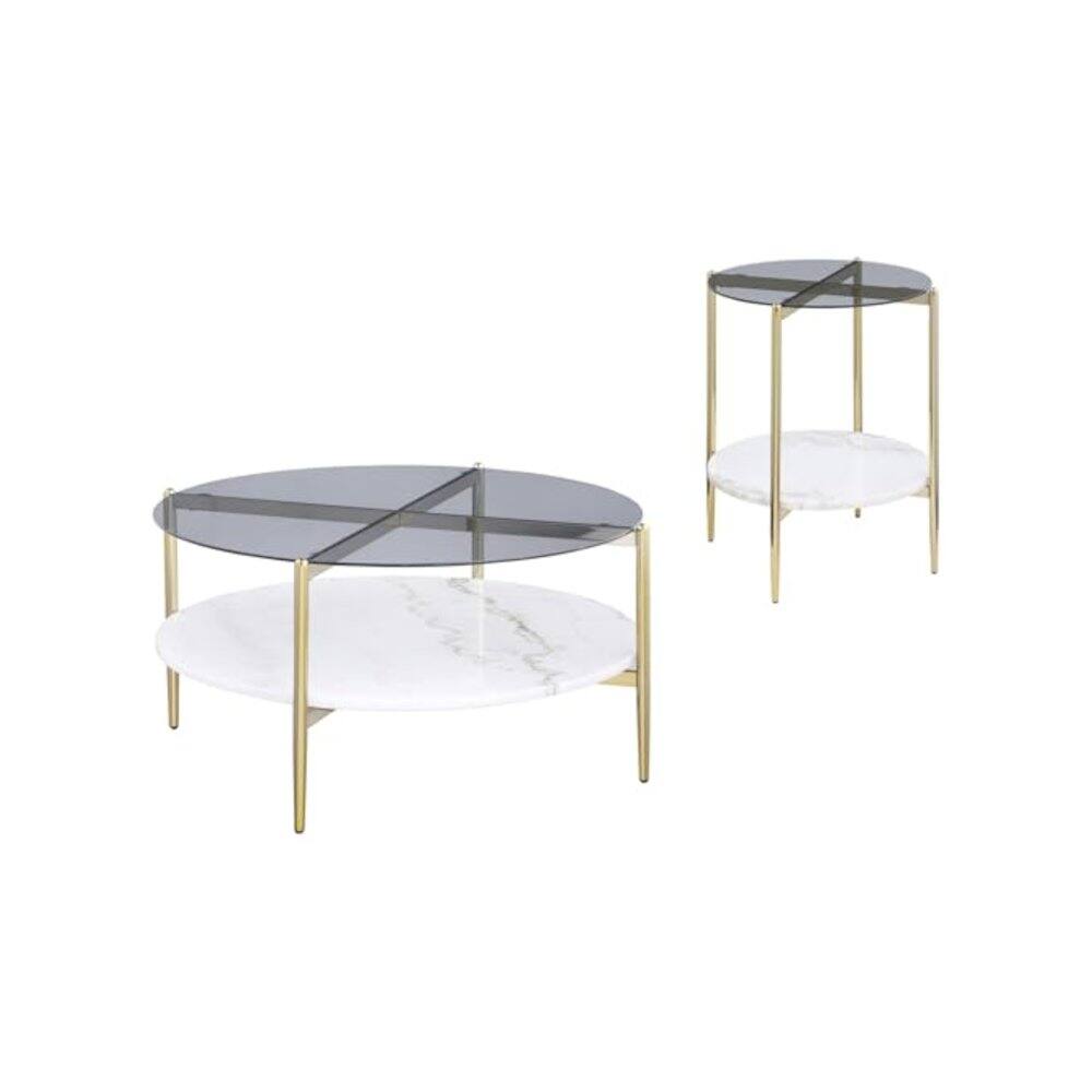 Front. Coaster Co. of America - Jonelle 2-piece Round Coffee and End Table Set Gold - Grey.