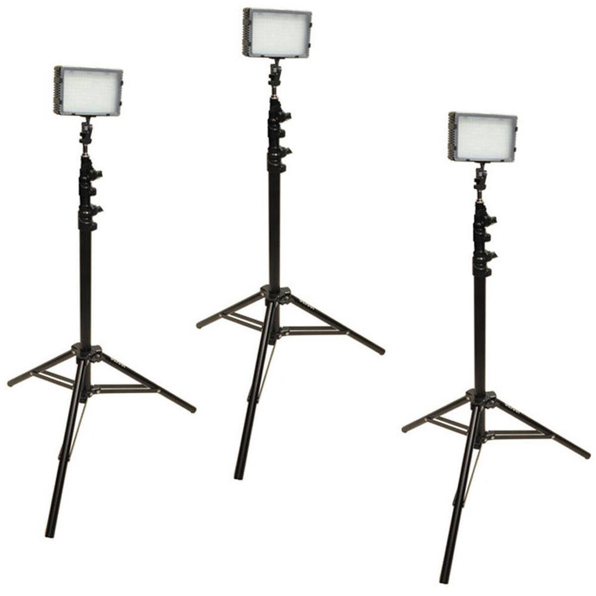 Bescor - Field Pro FP-180 Bi-Color LED 3-Light Kit, Includes 3x 74" Air-Cushioned Light Stand, 3x AC Power Supply