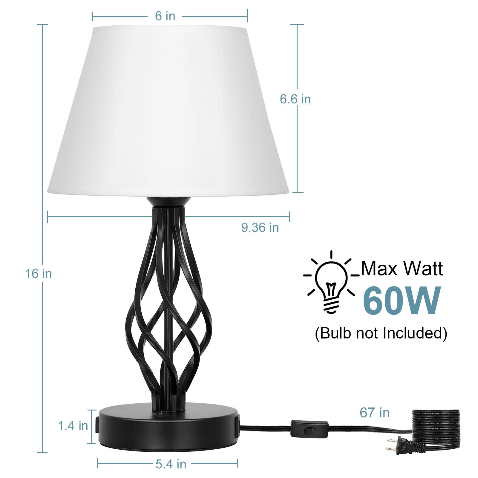 6 in  
6.6 in  
9.36 in  
16 in  
Max Watt 60W (Bulb not Included)  
1.4 in  
5.4 in  
67 in