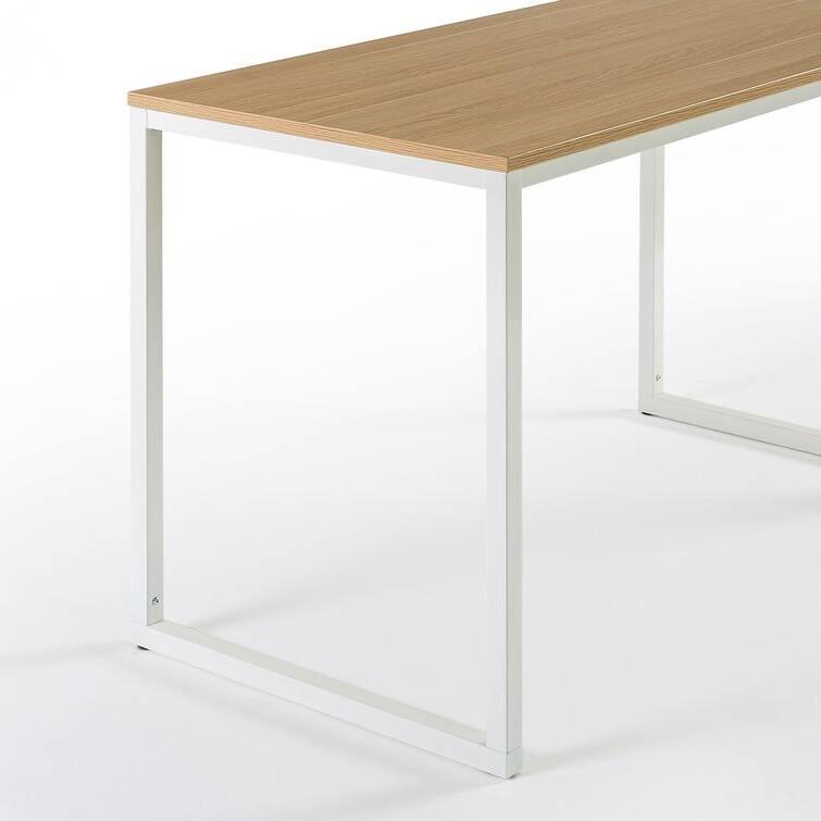 Back. Hivvago - Modern Home Office Desk with White Metal Frame and Wood Table Top - brown.