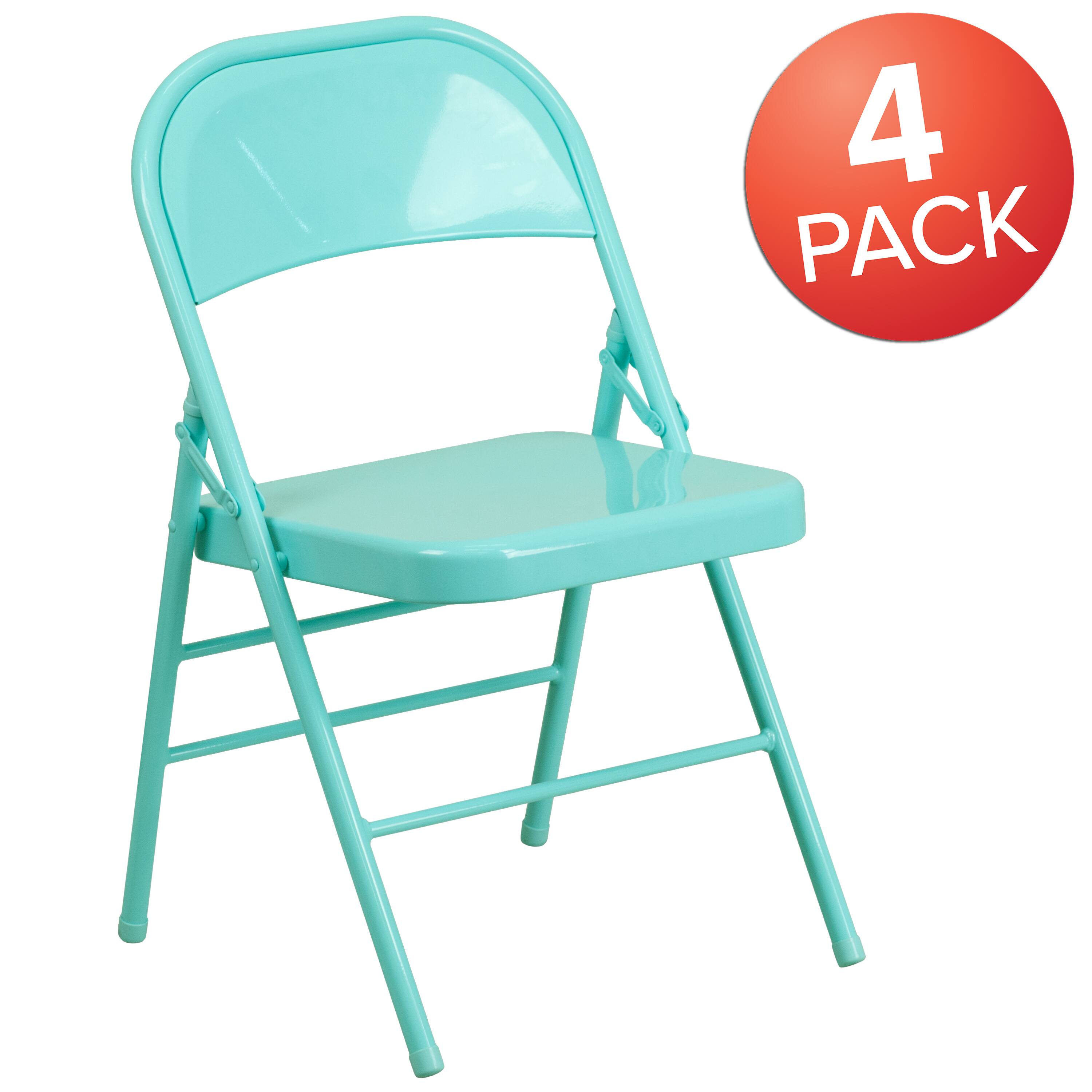 Alt View 1. Emma + Oliver - 4 Pack Colorful Metal Folding Chair Teen and Event Seating - Tantalizing Teal.