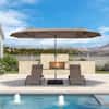 Front. PURPLE LEAF - 13 ft. Patio Market Umbrella with Base Double-Sided Outdoor Table Sun Umbrellas with Crank for Pool Beach Deck Backyard - Taupe.