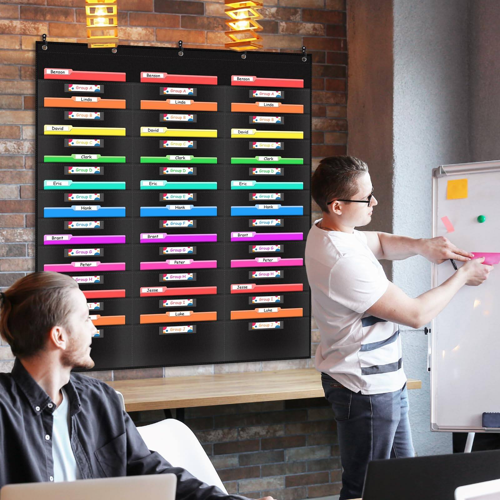 Sure, here is the corrected and grouped text:

- Benson
  - Group A
  - Linda
- David
  - Group C
- Clark
  - Group D
- Eric
  - Group E
- Hank
  - Group F
- Brant
  - Group G
- Peter
  - Group H
- Jesse
  - Group I
- Luke
  - Group J

Each name is associated with a specific group and color-coded label.