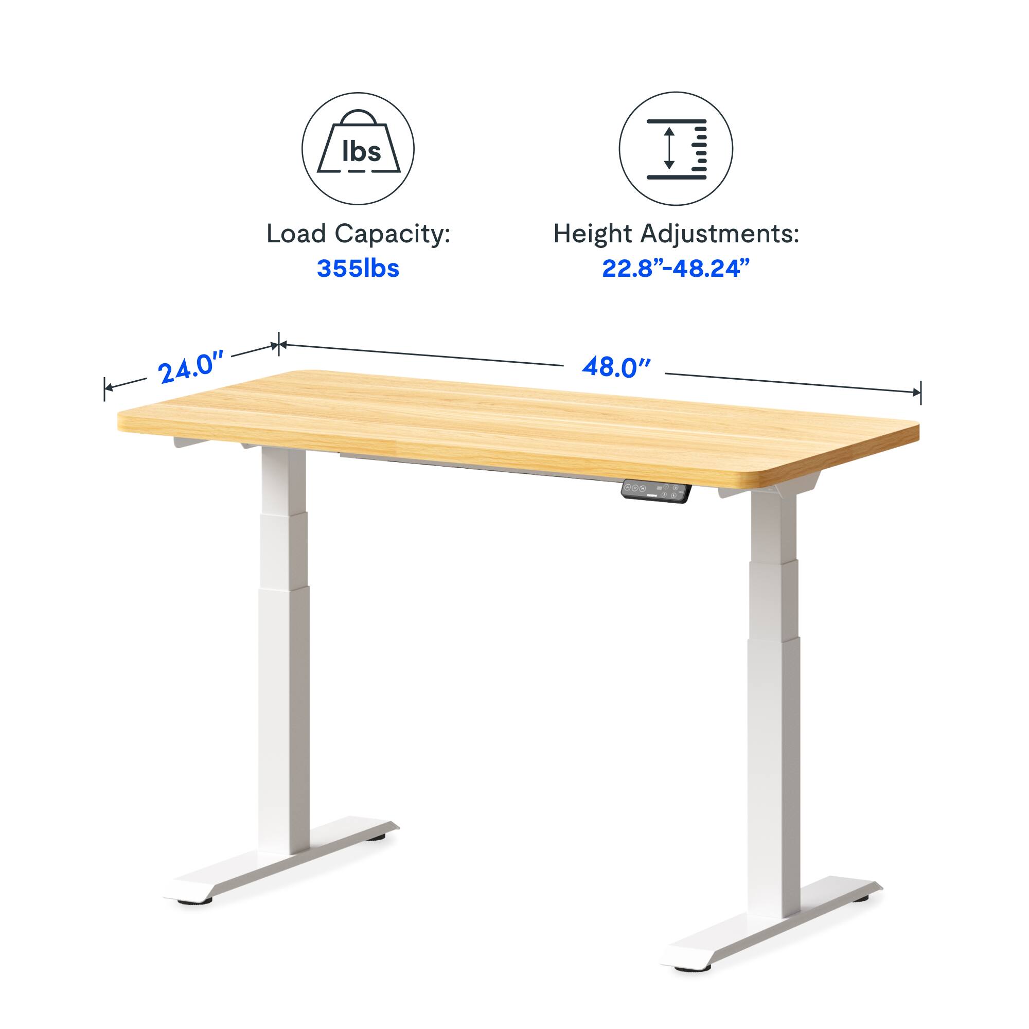 Load Capacity: 355lbs  
Height Adjustments: 22.8"-48.24"  
Table Dimensions: 24.0" x 48.0"