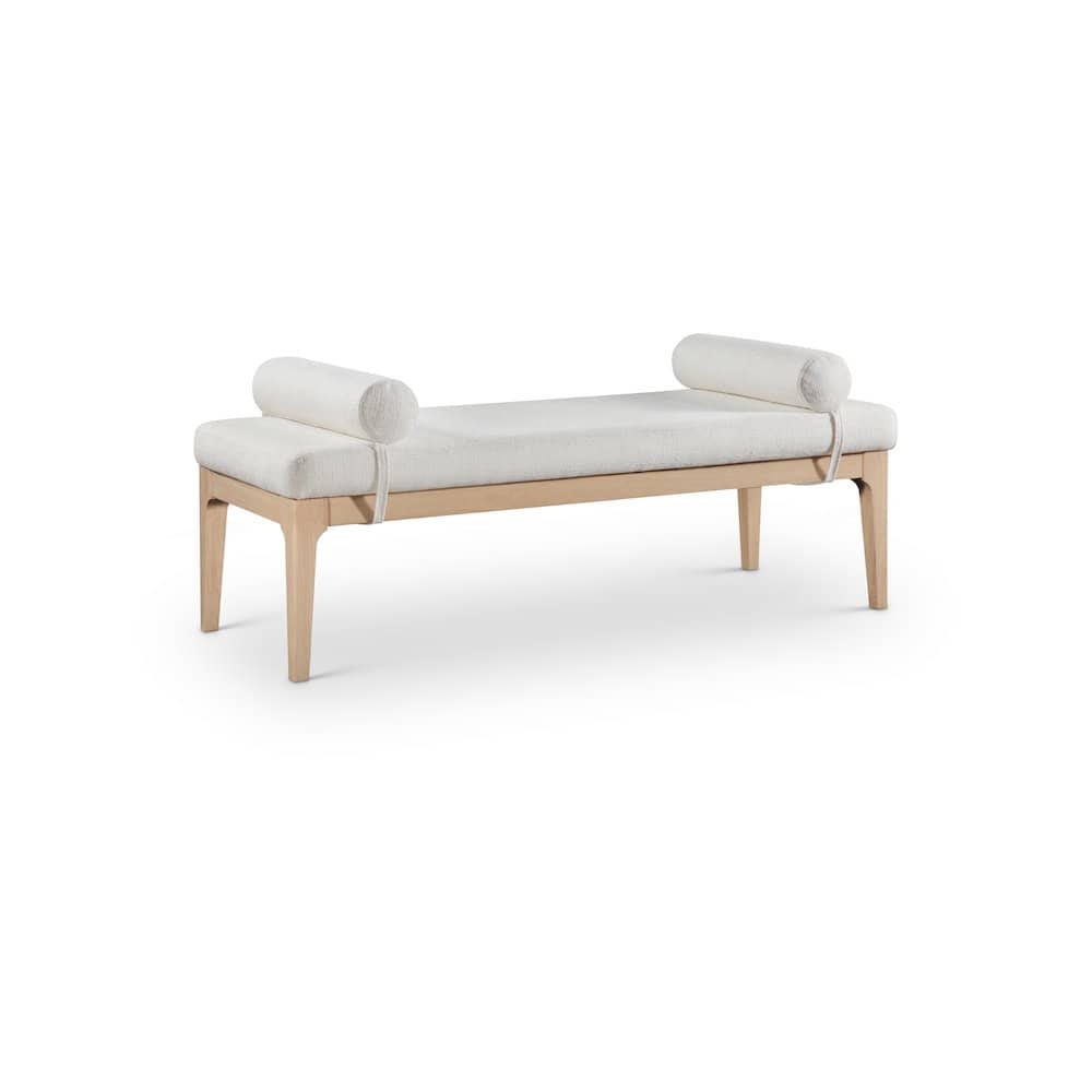 Meridian Furniture - Priscilla Cream Linen Textured Fabric Bench - Beige
