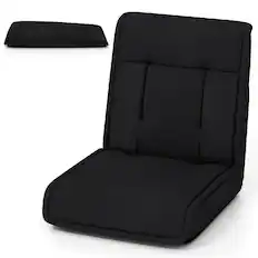Front. Gymax - Gymax Folding Floor Chair Convertible Lazy Sofa Chair w/ Adjustable Backrest Black - Black.
