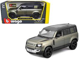 2022 Land Rover Defender 110 Top and Sunroof 1/24 Diecast Model Car by Bburago - Green Metallic With Black