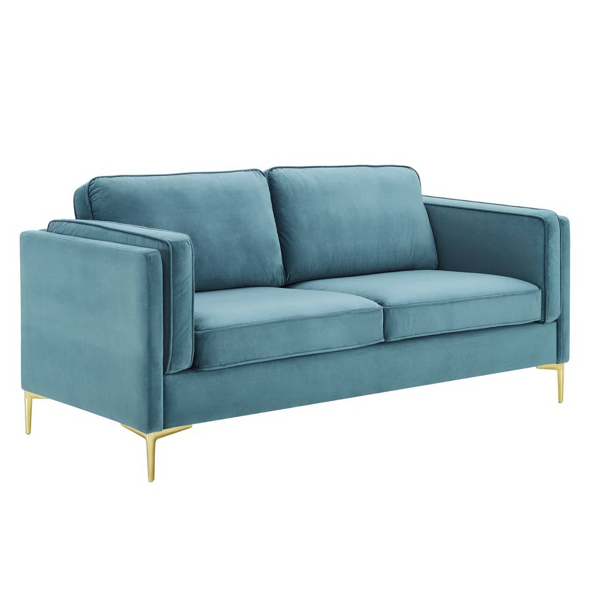 Angle. Modway - Kaiya Performance Velvet Sofa by Modway - Sea Blue.