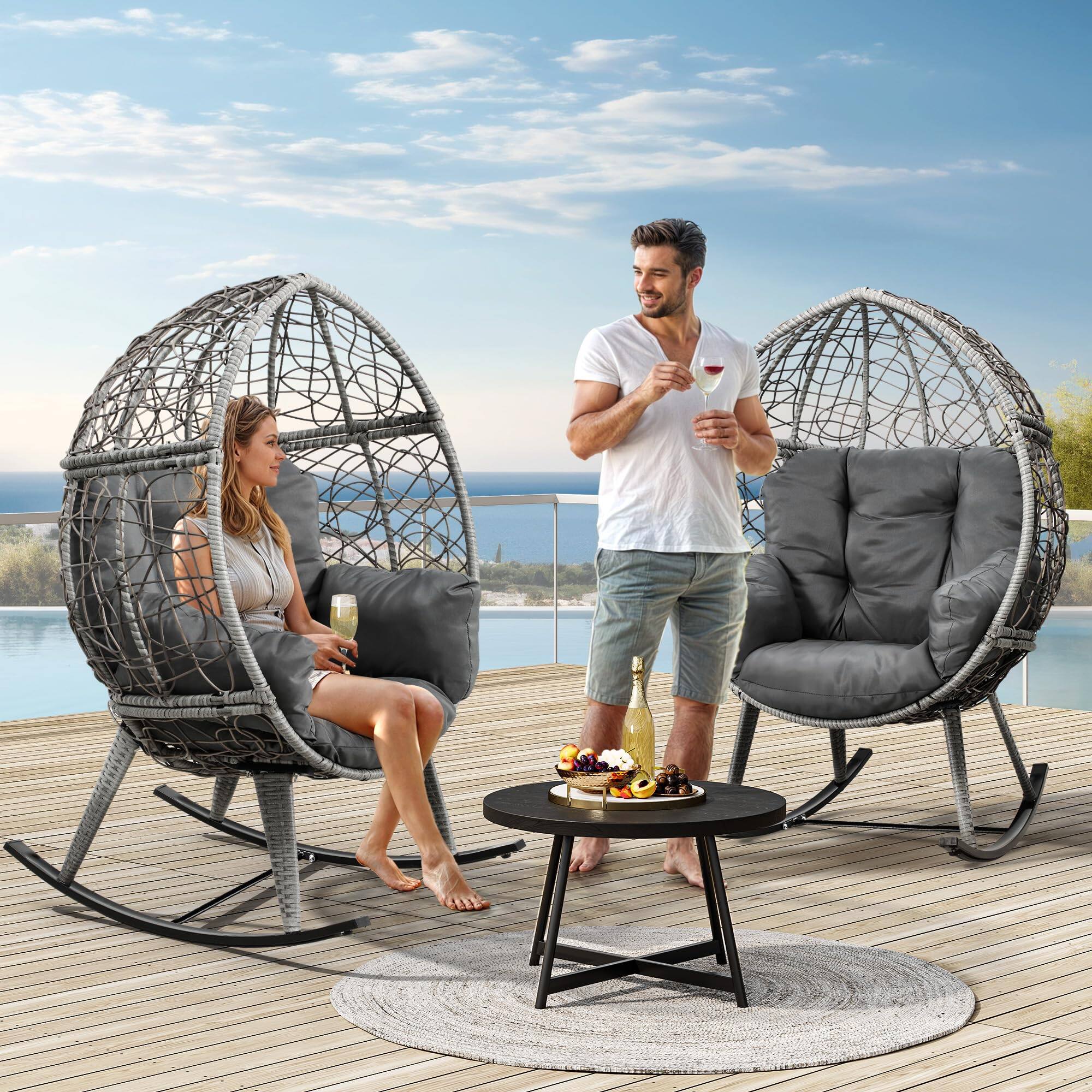 Alt View 1. Fabibe - Wicker Rocking Egg Chair, Outdoor Patio Rocking Chair with 5.9in Thick Cushion, 250lb Capacity, Anti-Slip,... - Default.