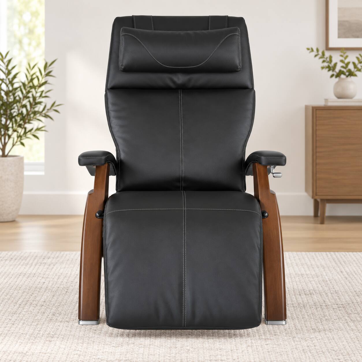 Left. Human Touch - Human Touch Perfect Chair PC-420 Classic Manual Plus Zero Gravity Chair Recliner with Solid Wood Base - Walnut / Black SofHyde / Comfort.