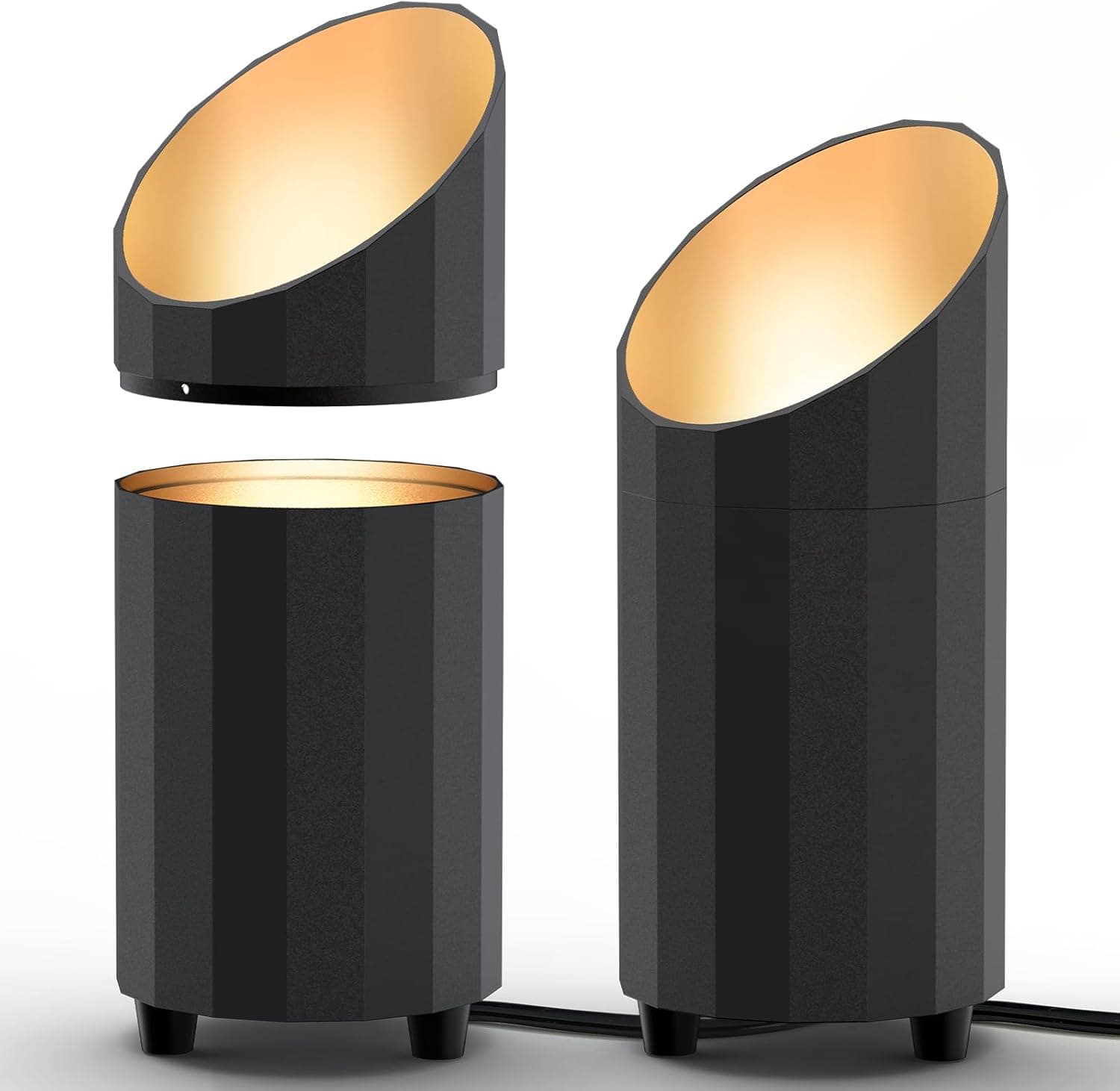 Front. FINEAK - 2 Pack Black Indoor Uplight Spotlights (2700K E26, Foot Switch).