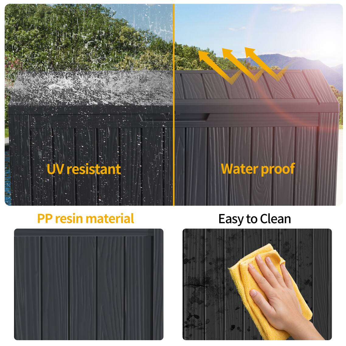 UV resistant  
Water proof  
PP resin material  
Easy to Clean