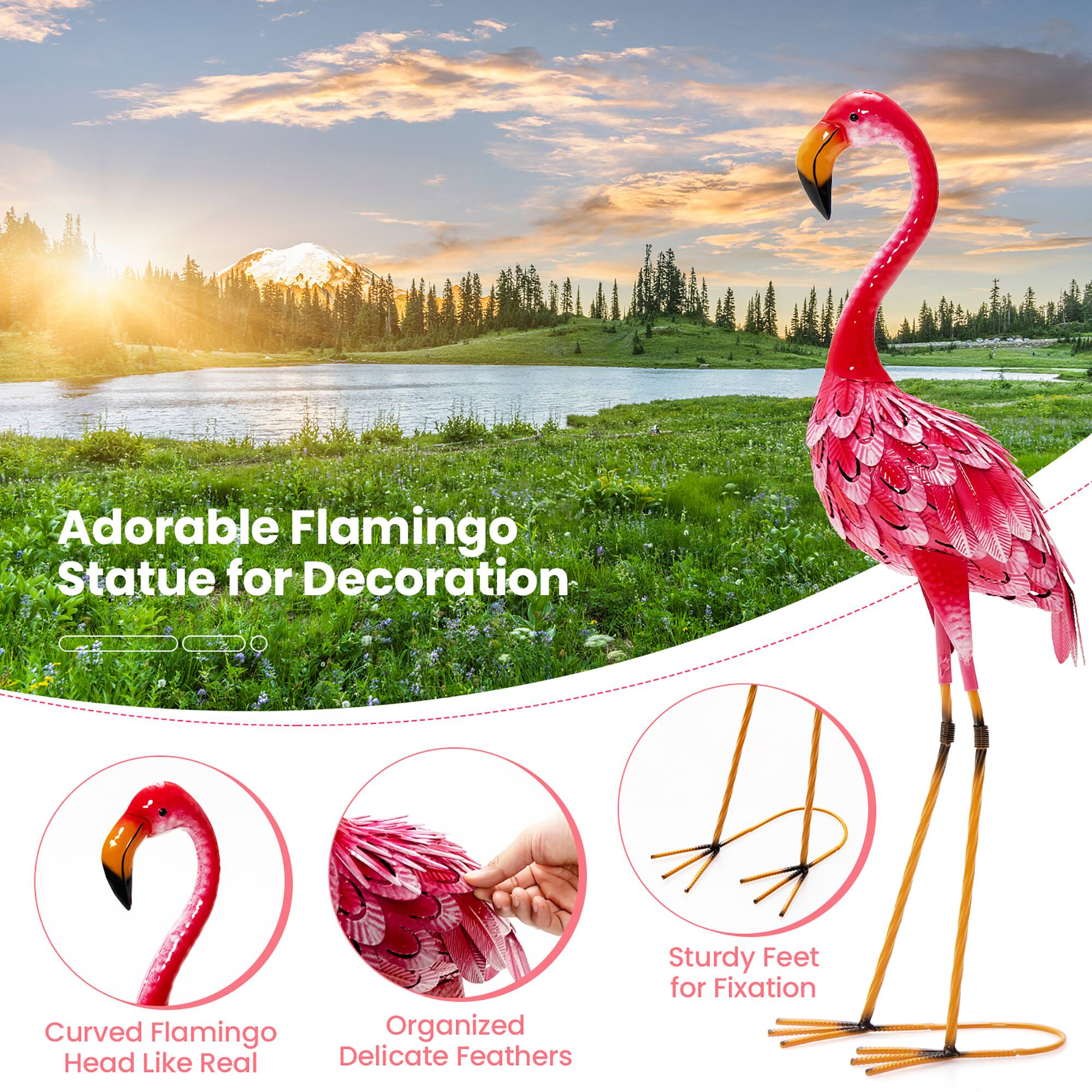 Adorable Flamingo Statue for Decoration: Curved Flamingo, Organized Head Like Real, Delicate Feathers, Sturdy Feet for Fixation.