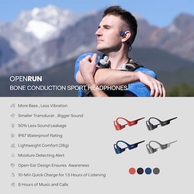 Shokz OpenRun Wireless Bone Conduction Open Ear Bluetooth Shokz OpenRun Wireless Bone Conduction Open Ear Bluetooth