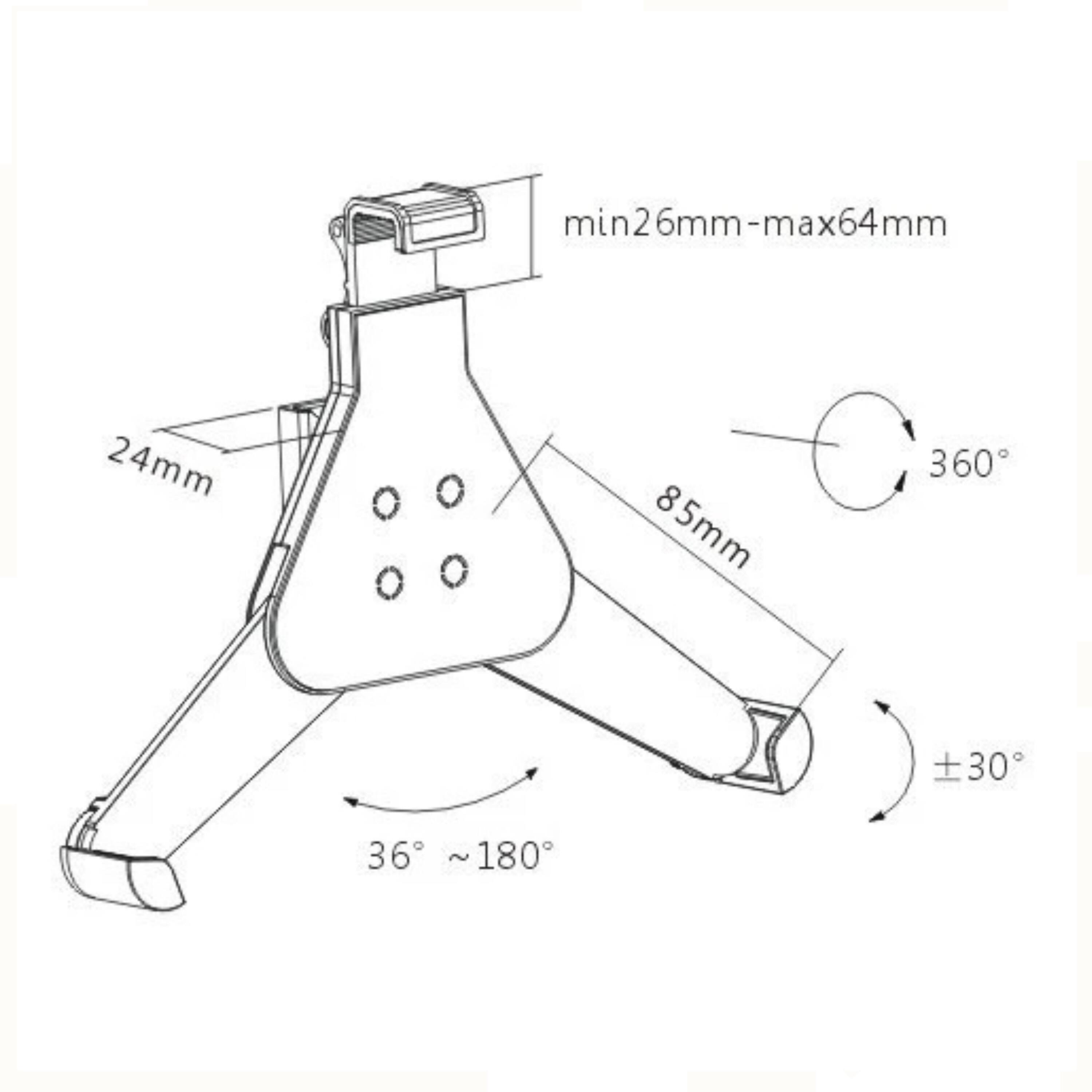 min26mm-max64mm  
24mm  
85mm  
360°  
±30°  
36° ~ 180°