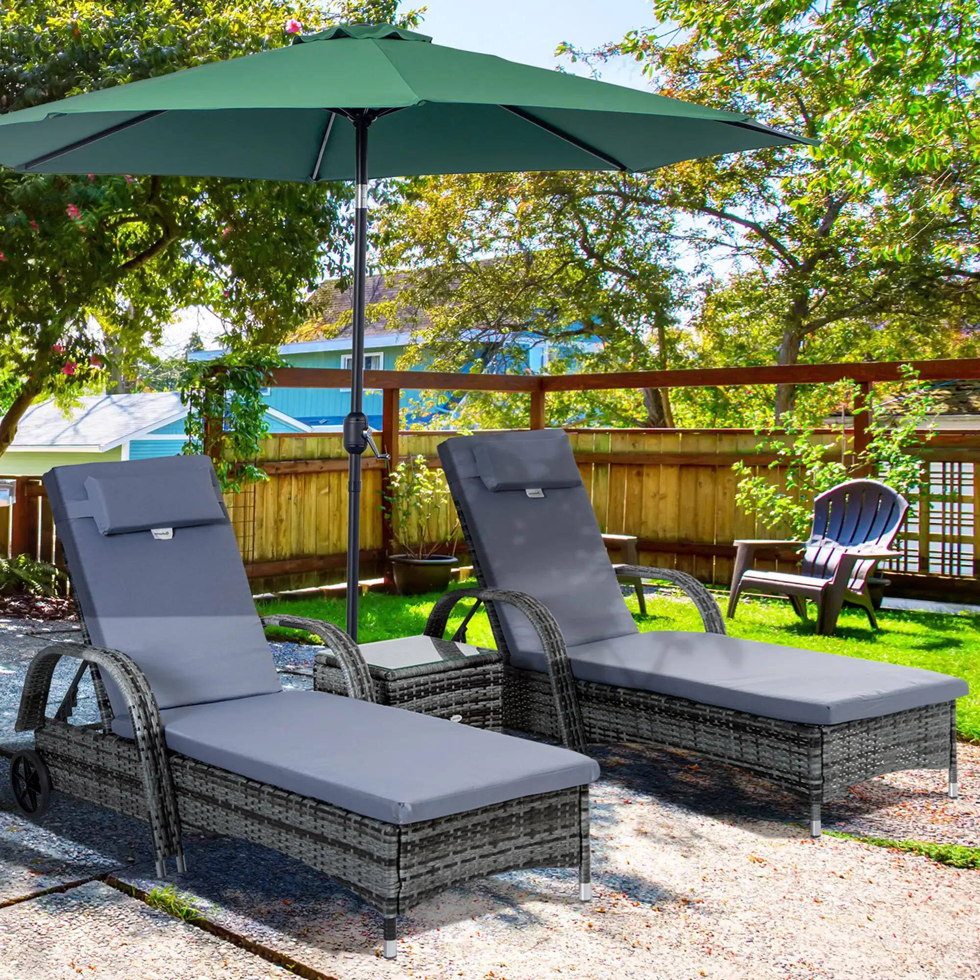 Alt View 6. Spaco - Spaco 3PC Pool Chaise Lounge Set, 5 Level Adjustable PE Rattan, Deep Cushion - Grey.