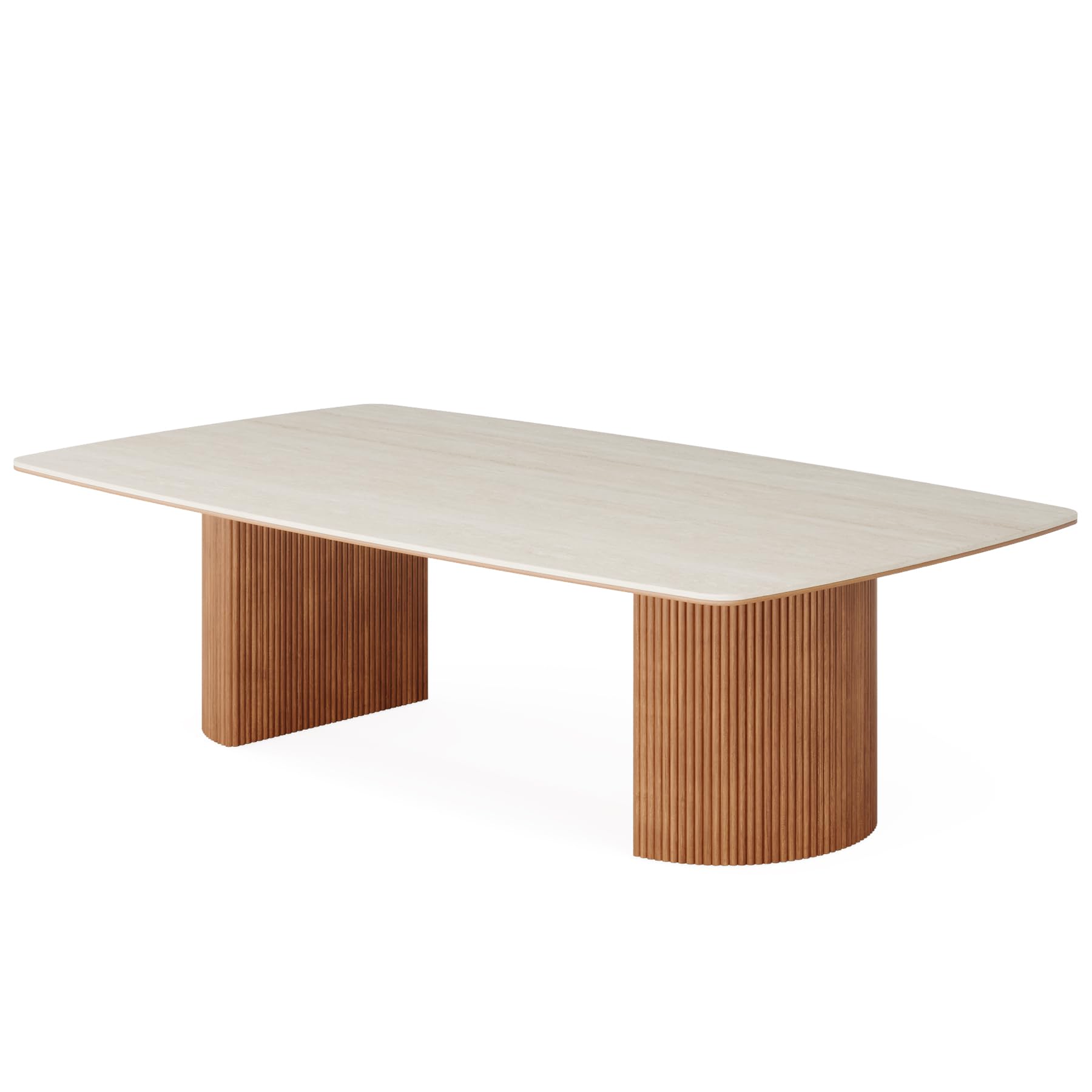 Alt View 4. Tribesigns - 78.7-Inch Rectangular Conference Table with Travertine-Look Top for Office Meeting Rooms - White & Brown.
