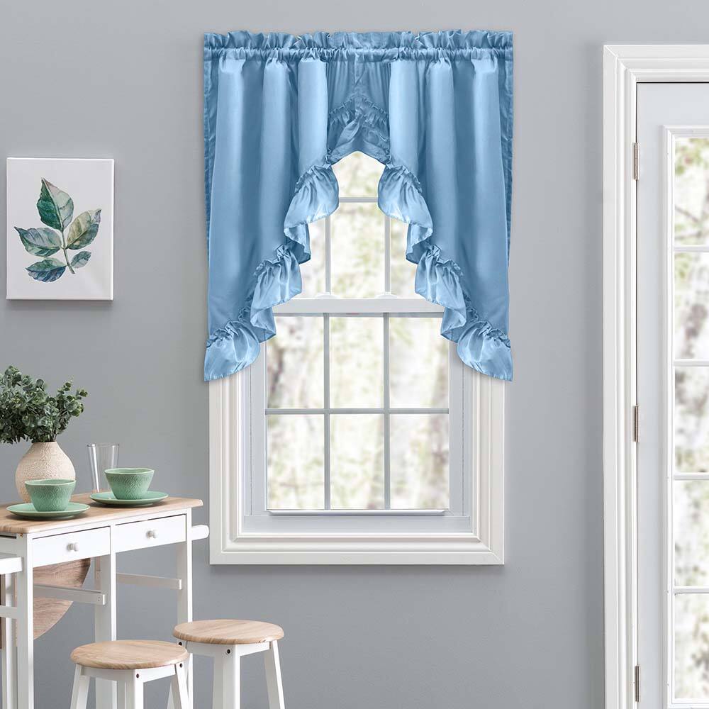 Angle. Ellis Curtain - Ellis Stacey 1.5" Rod Pocket High Quality Fabric Solid Color Window Ruffled Swag 60"x38" Slate - Slate.