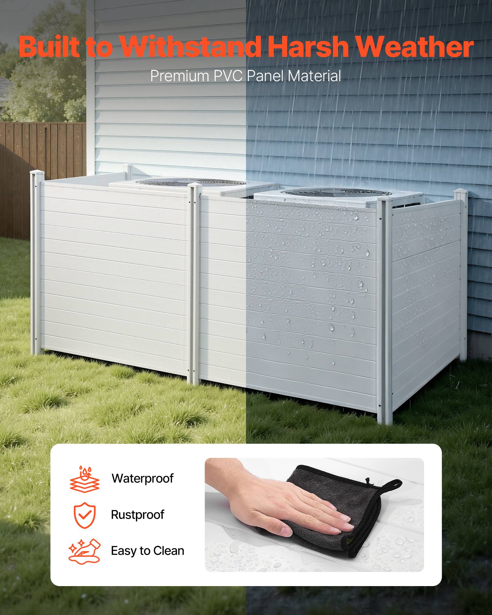 Built to Withstand Harsh Weather  
Premium PVC Panel Material  

- Waterproof  
- Rustproof  
- Easy to Clean