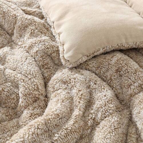 Back. Hivvago - King Plush Sherpa Reversible Micro Suede Comforter Set in Beige - Beige.