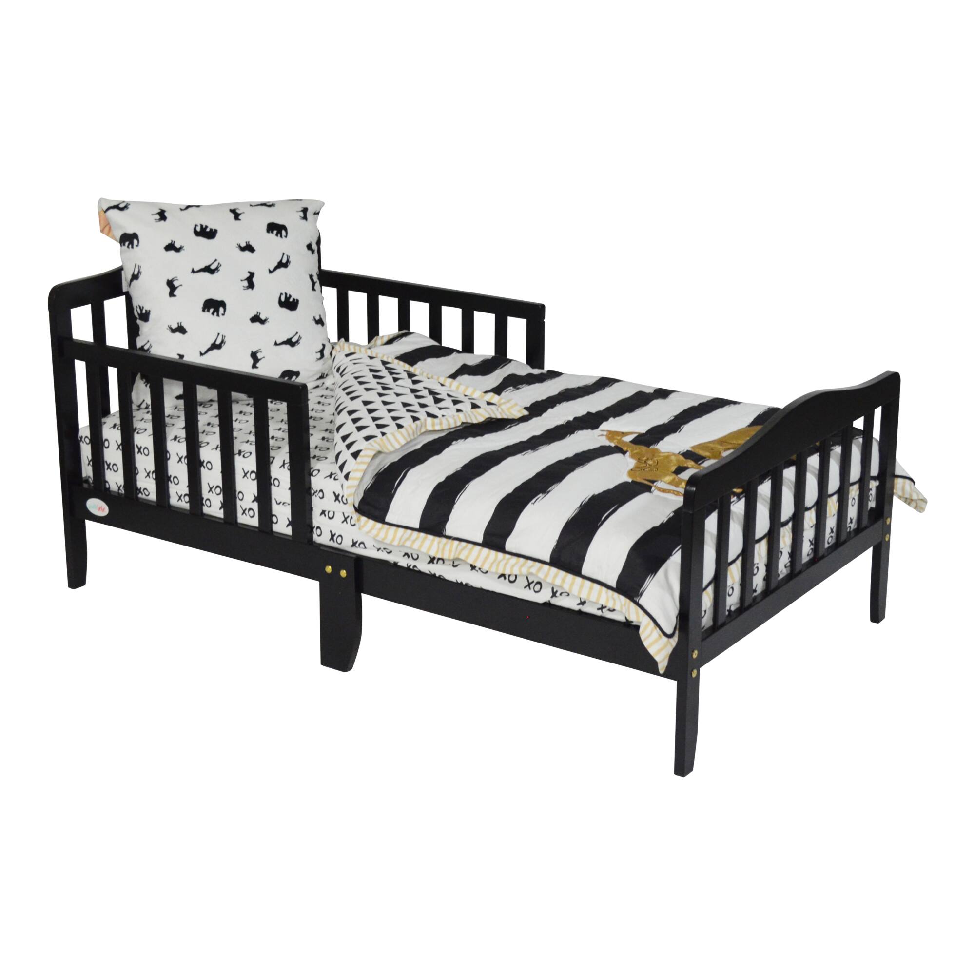 Alt View 1. GOODSILO - Classic Solid Wood Toddler Bed with Safety Rails for Child's Room Transition - Black.