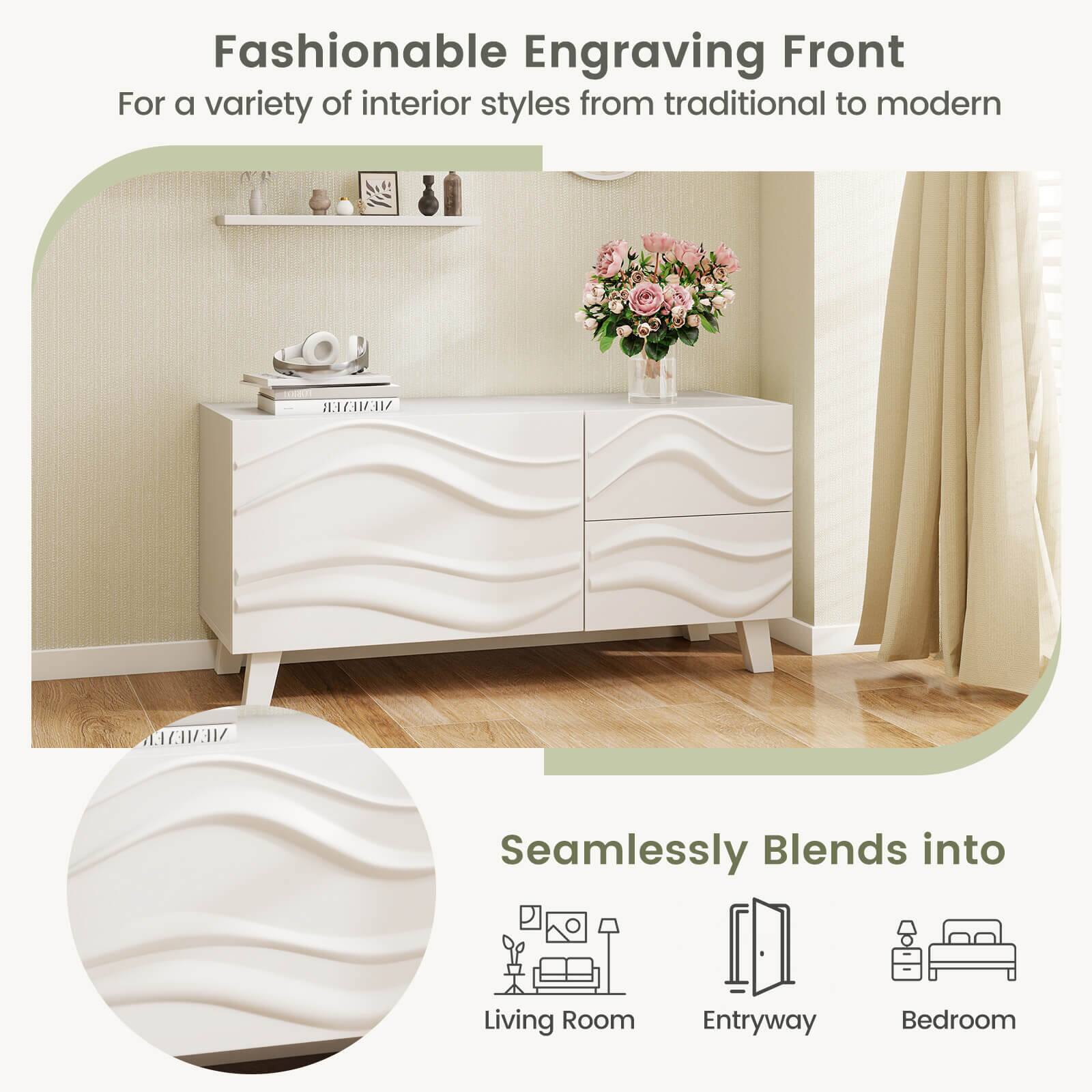 Fashionable Engraving Front: For a variety of interior styles from traditional to modern, seamlessly blends into living room, entryway, and bedroom.