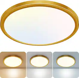 Veranti - 12-Inch LED Flush Mount Ceiling Light, 3 Selectable Color Temperatures - Gold