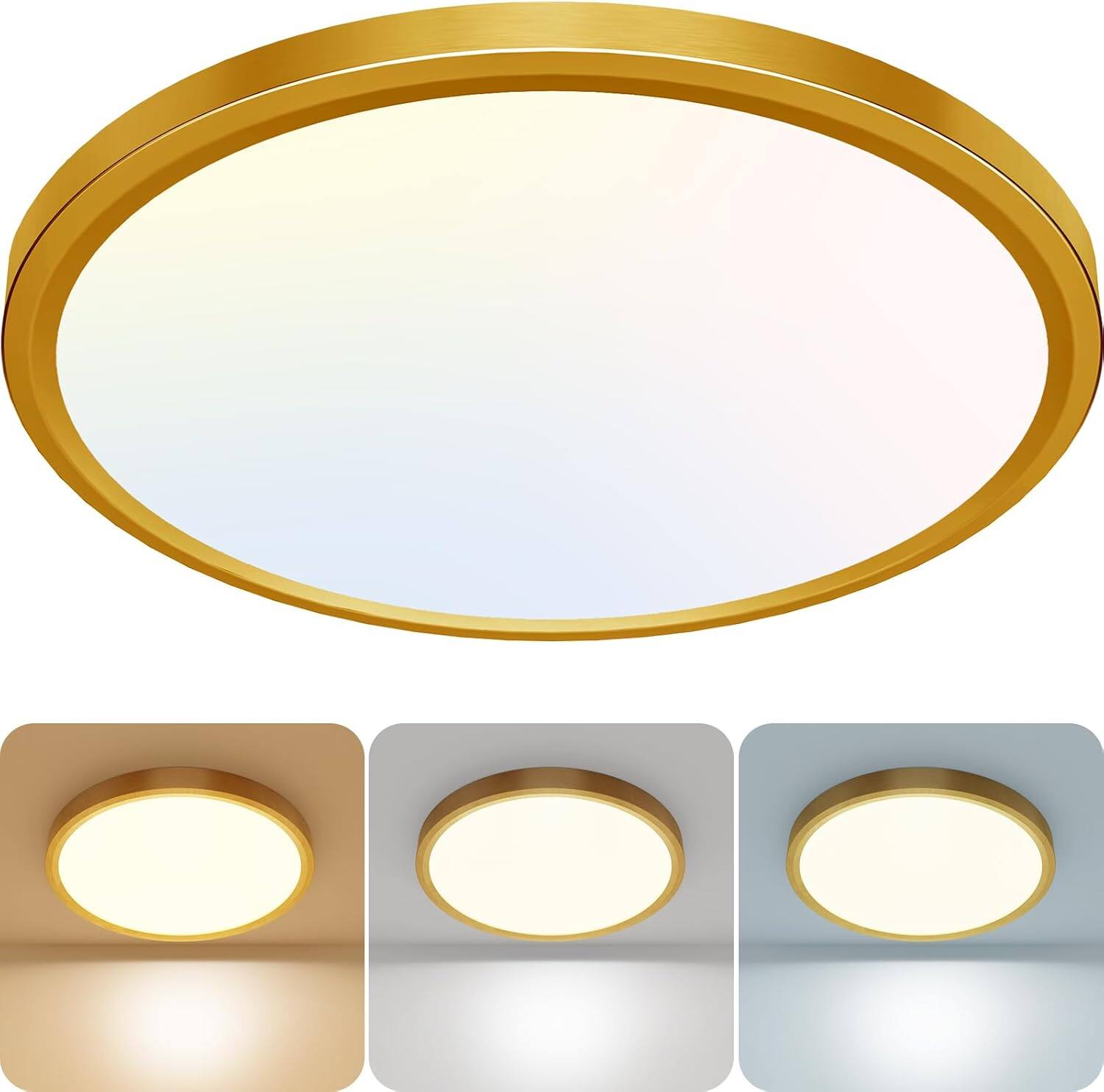 Front. Veranti - 12-Inch LED Flush Mount Ceiling Light, 3 Selectable Color Temperatures - Gold.