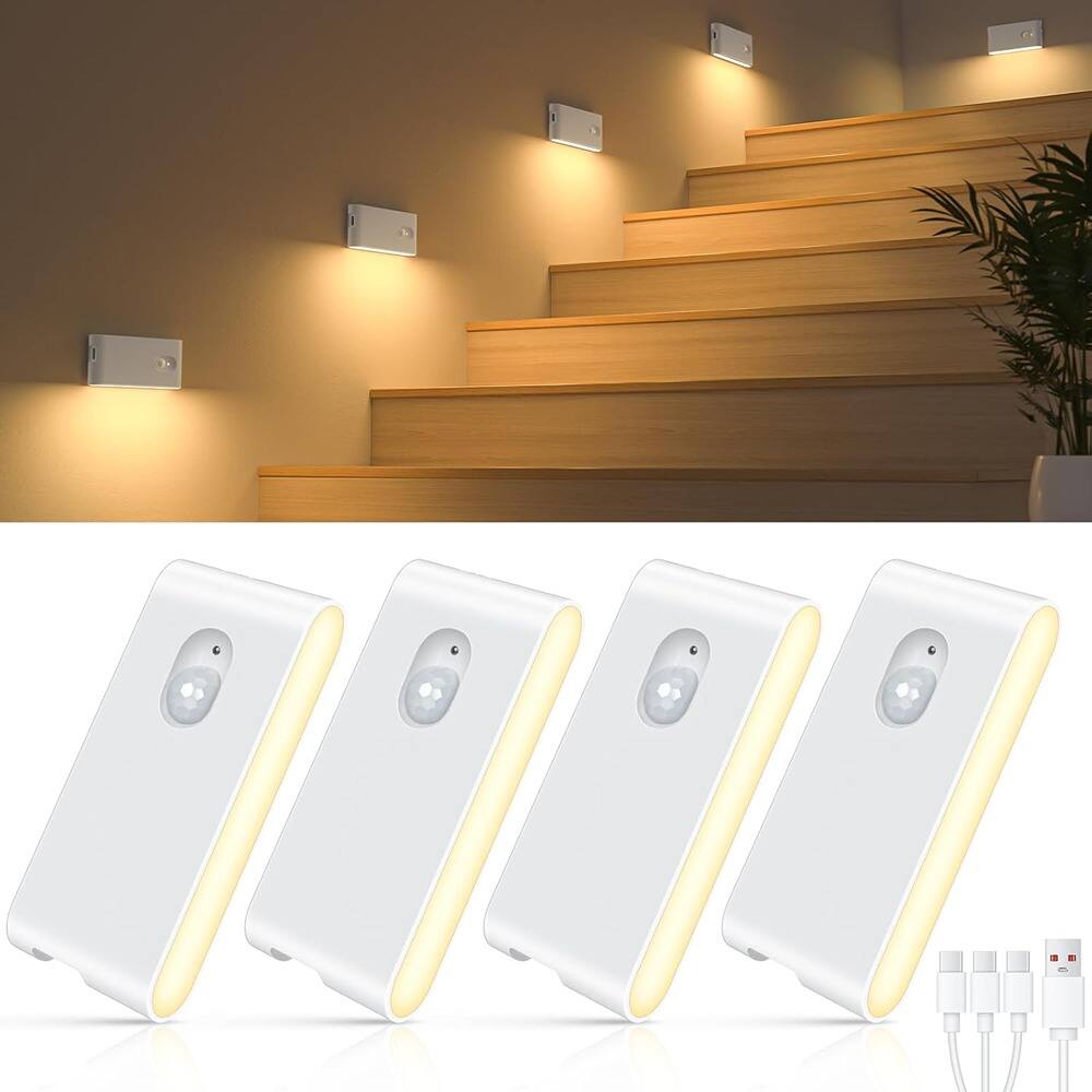 RTMB - Rechargeable Motion Sensor Stair Light, Warm White LED, Wireless, 4-Pack