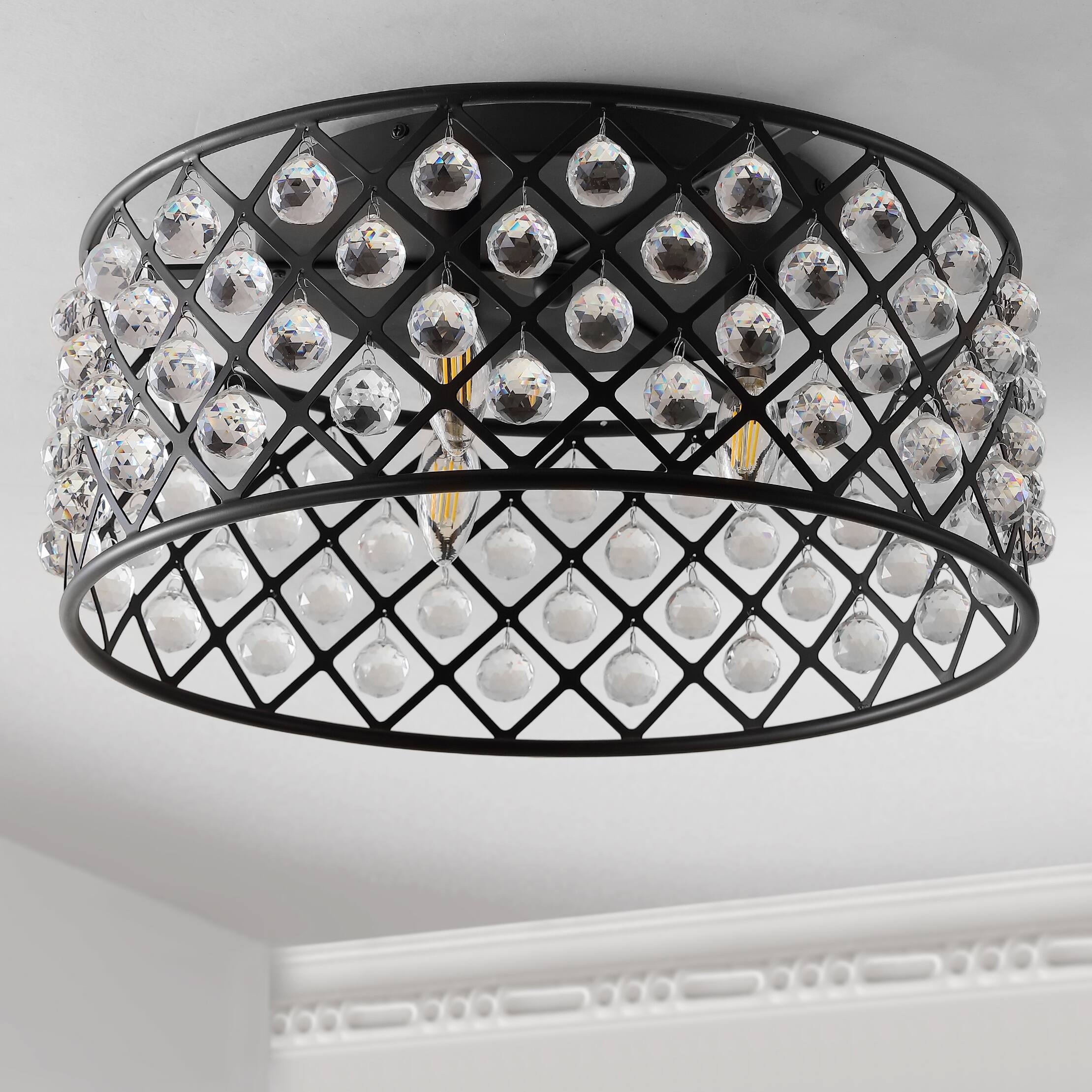 Alt View 5. Jonathan Y - Gabrielle 19" Metal/Crystal LED Flush Mount Ceiling Light, Oil Rubbed Bronze/Clear - Oil Rubbed Bronze / Clear.