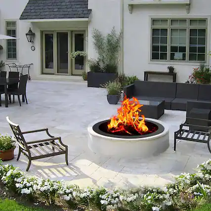 Front. Bestier - 33.5” Heavy Duty Steel Fire Ring, Round Outdoor Fire Pit Ring for Standalone or Block Insert Use.