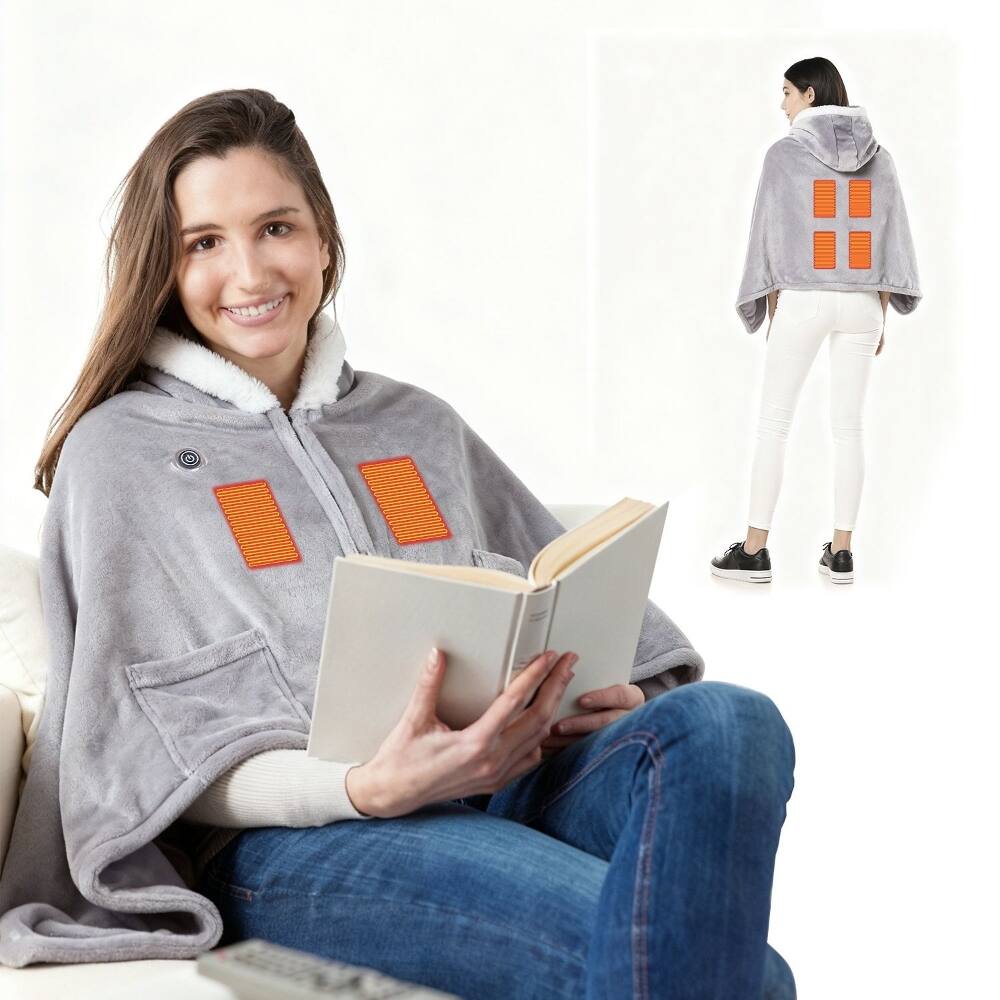 Alt View 4. Loheer - Loheer Wearable Heated Throw Blanket Portable Electric Heating Hoodie Three Heating Levels - Grey.