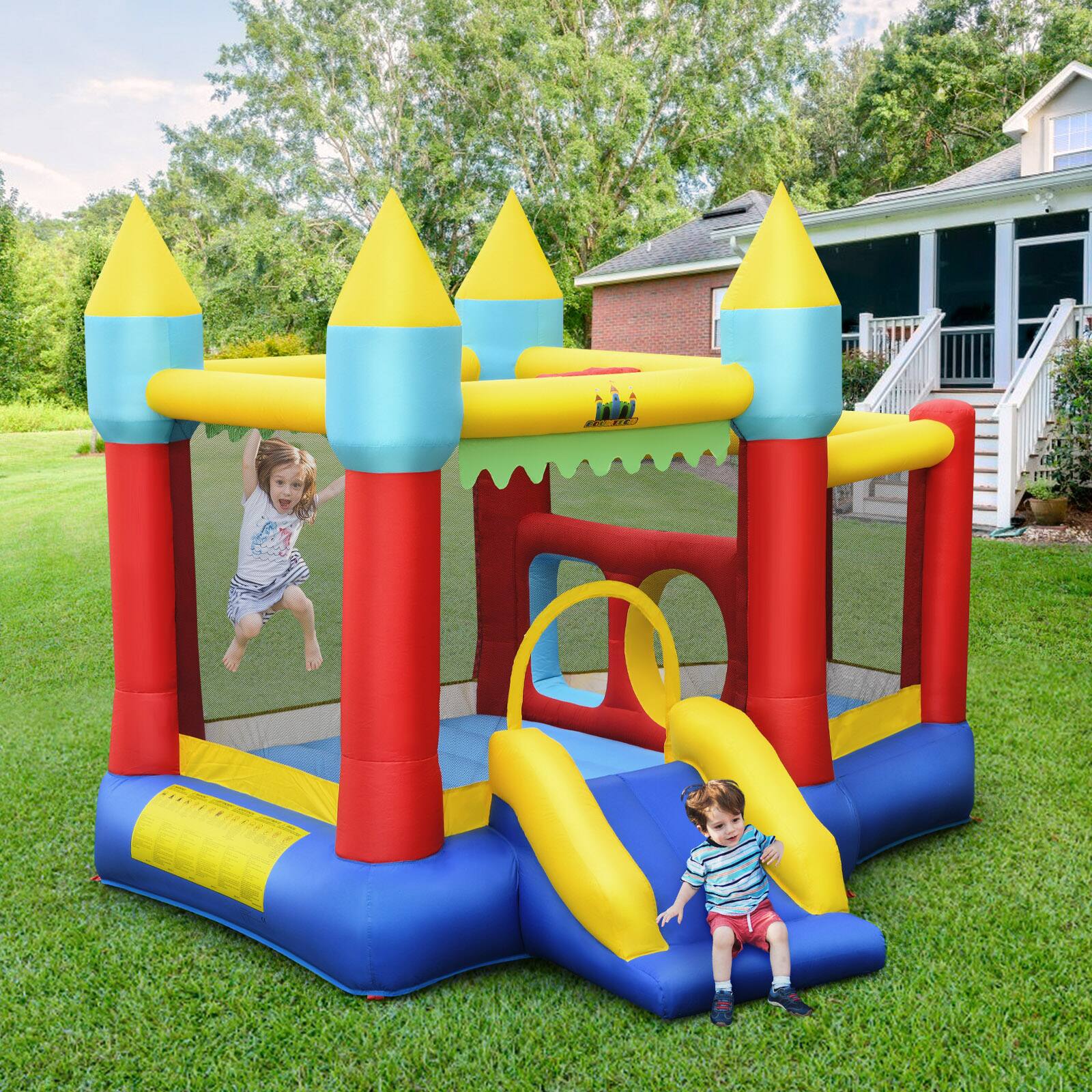 Alt View 1. Costway - Costway Inflatable Bounce House Slide Jumping Castle w/ Tunnels Ball Pit & 480W Blower - Multicolor.