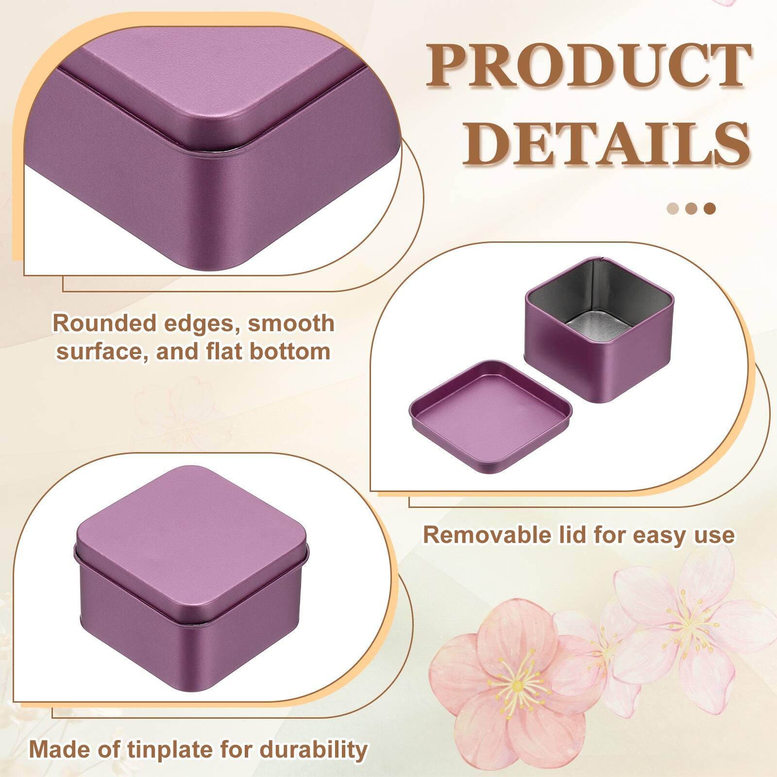 PRODUCT DETAILS

- Rounded edges, smooth surface, and flat bottom
- Removable lid for easy use
- Made of tinplate for durability