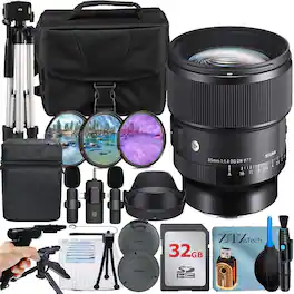 Sigma - 85mm f/1.4 DG DN Lens for Sony E Mount Bundle with 32GB Memory Card + Case + ZeeTech Accessory Bundle - Black