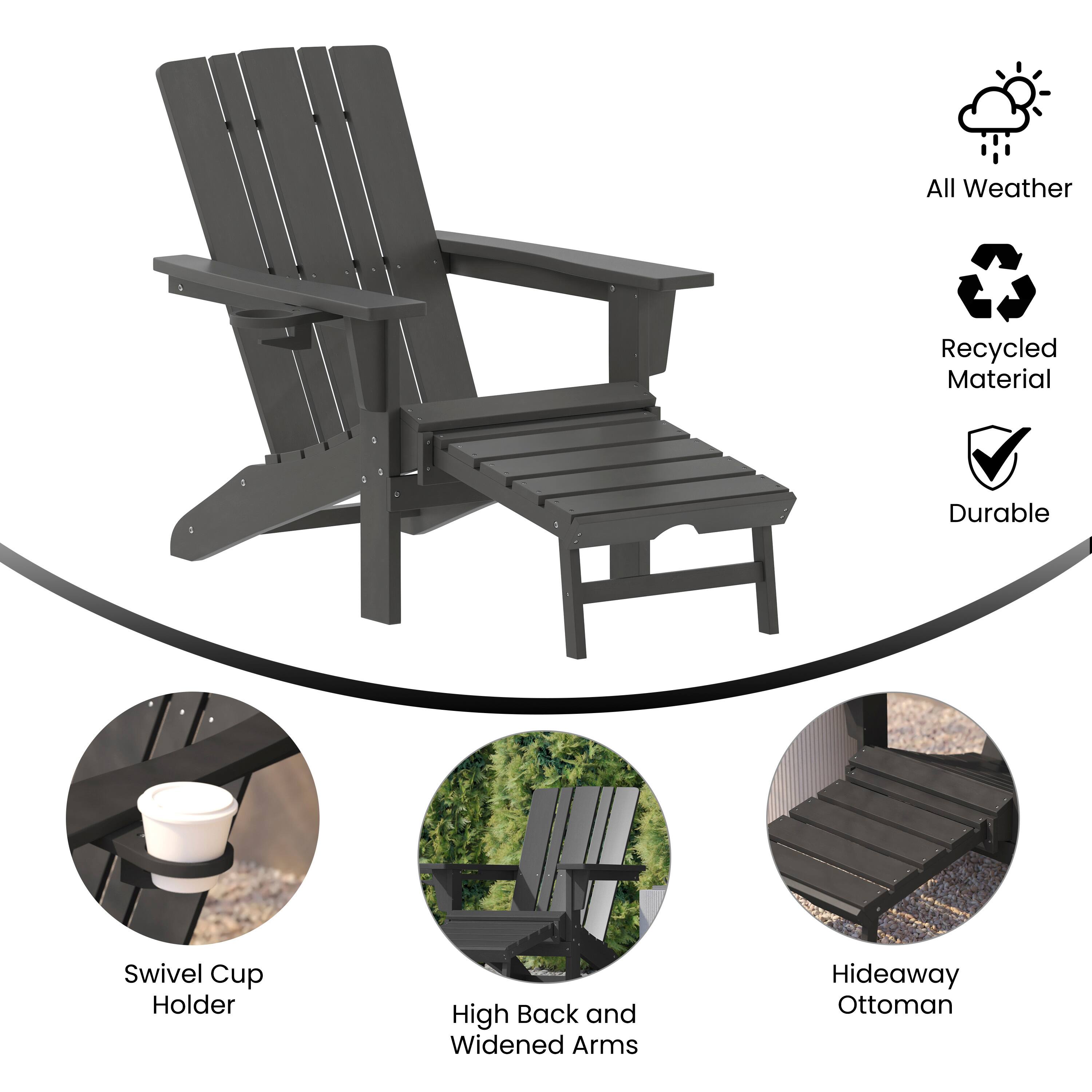All Weather Recycled Material Durable Swivel Cup Holder High Back and Widened Arms Hideaway Ottoman