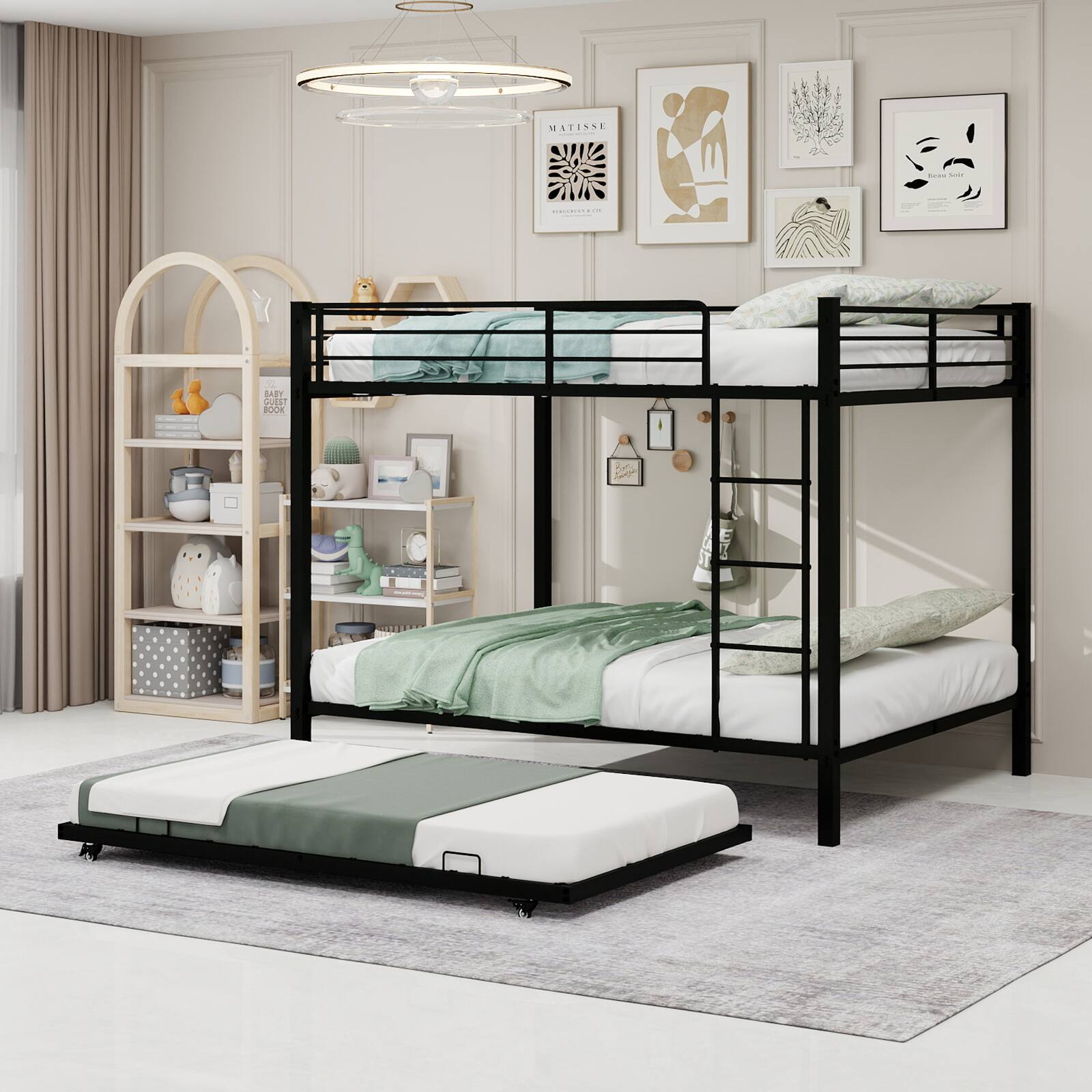 Loheer - Full Size Bunk Bed Full Over Full Metal Bunk Bed Frame with Safety Rails Heavy Duty Iron Bunk Bed - Black