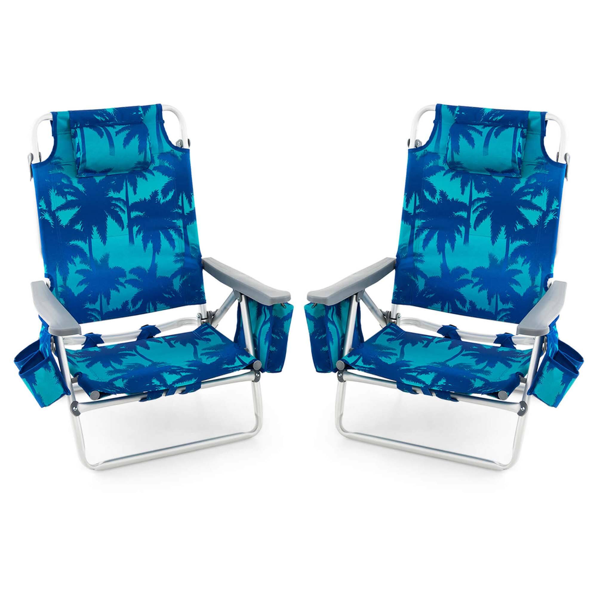 Alt View 9. Costway - 2-Pack Folding Backpack Beach Chair 5-Position Outdoor Reclining Chairs with Pillow - Dark Blue.
