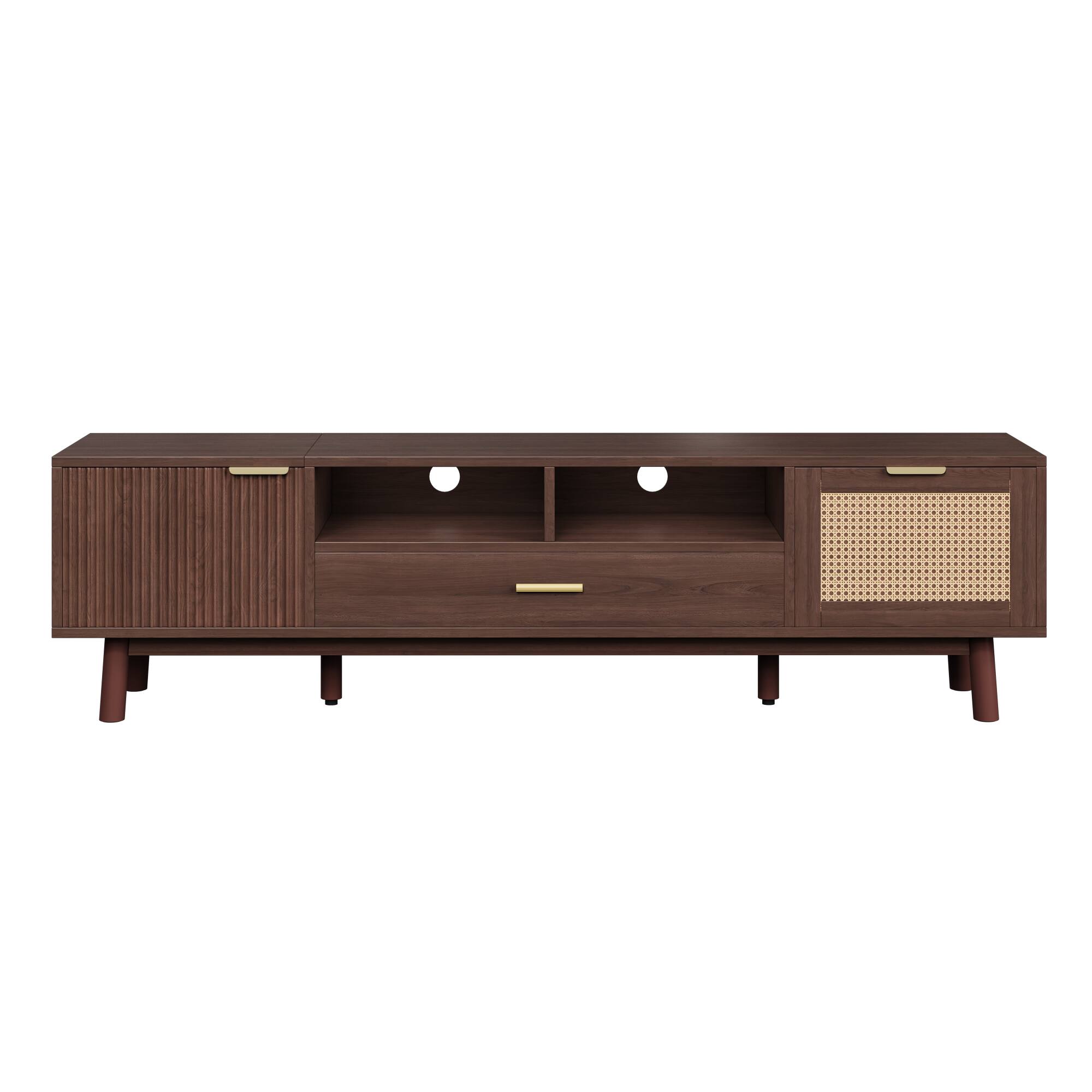 Alt View 4. Z-Edge - TV Stand for 75 Inch TV, Entertainment Center with Drawer & Open Shelves, TV Console with 2 Cabinets for Living Room - Walnut.