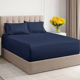CGK Linens - 100% Cotton 400 TC 4 Piece Sheet Set - Extra Deep Pocket for 18"-24" Mattresses - King - Navy Blue