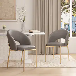 Boyel Living - Set of 2 PU Leather Dining Side Chairs with Metal Legs - Gray