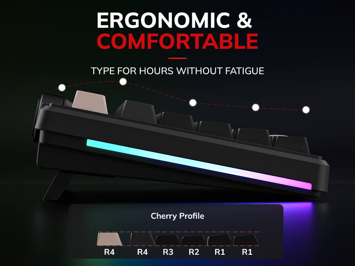 ERGONOMIC & COMFORTABLE  
TYPE FOR HOURS WITHOUT FATIGUE  

Cherry Profile  
R4  
R3  
R2  
R1