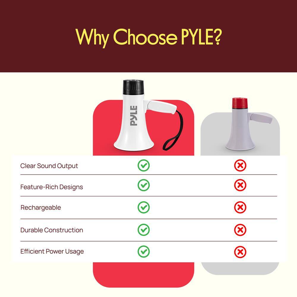 Why Choose PYLE?  
- Clear Sound Output  
- Feature-Rich Designs  
- Rechargeable  
- Durable Construction  
- Efficient Power Usage