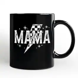 OrnamentallyYou - Checkered Lightning Bolt Mama Mug, Vintage Retro and White Gift for Energetic Moms - Black