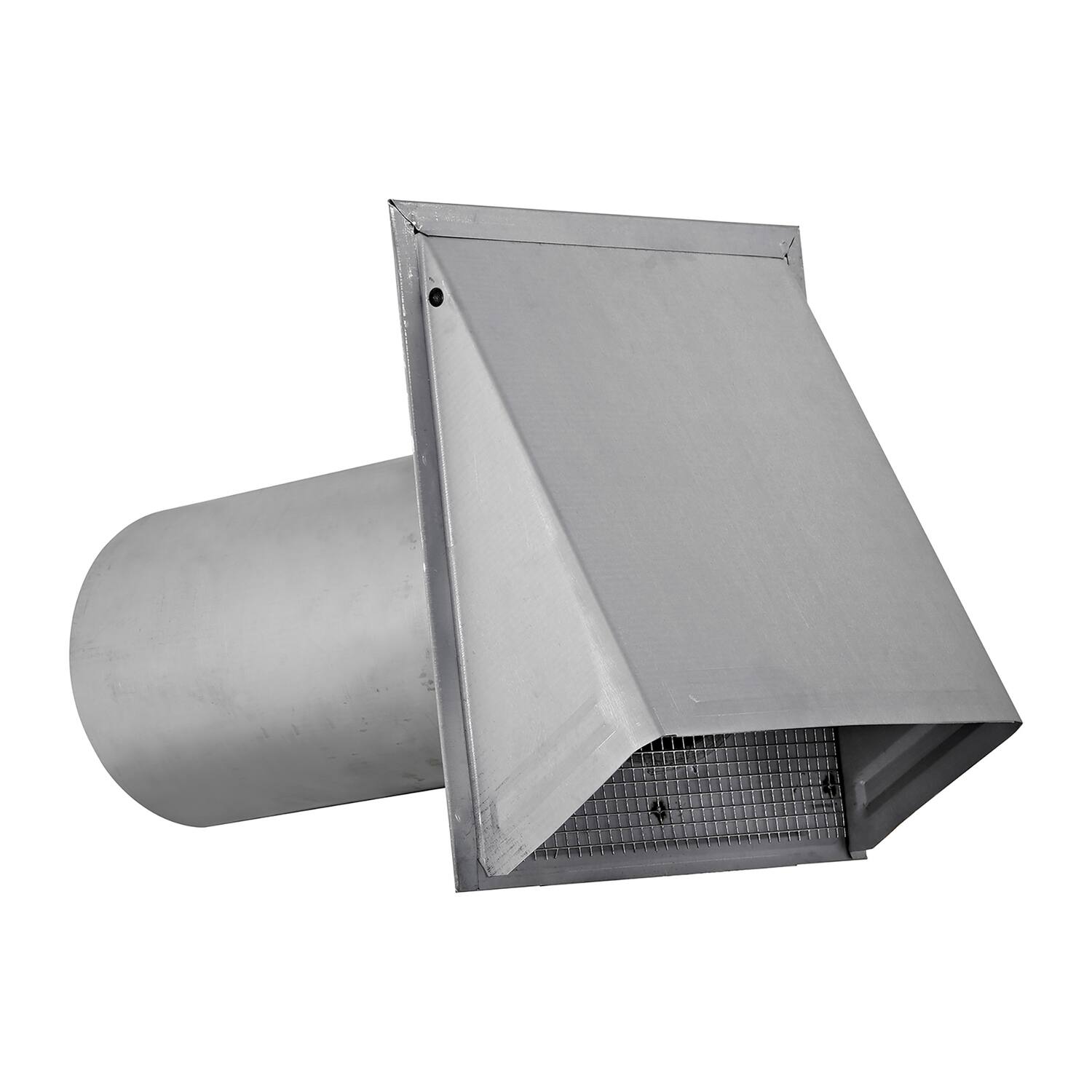 Angle. Lambro - 8" 26-Gauge Paint-Grade Steel Fresh Air Intake Vent, Wire Mesh Screen, 11" Pipe, EC-3480GNDMS-11-PG.