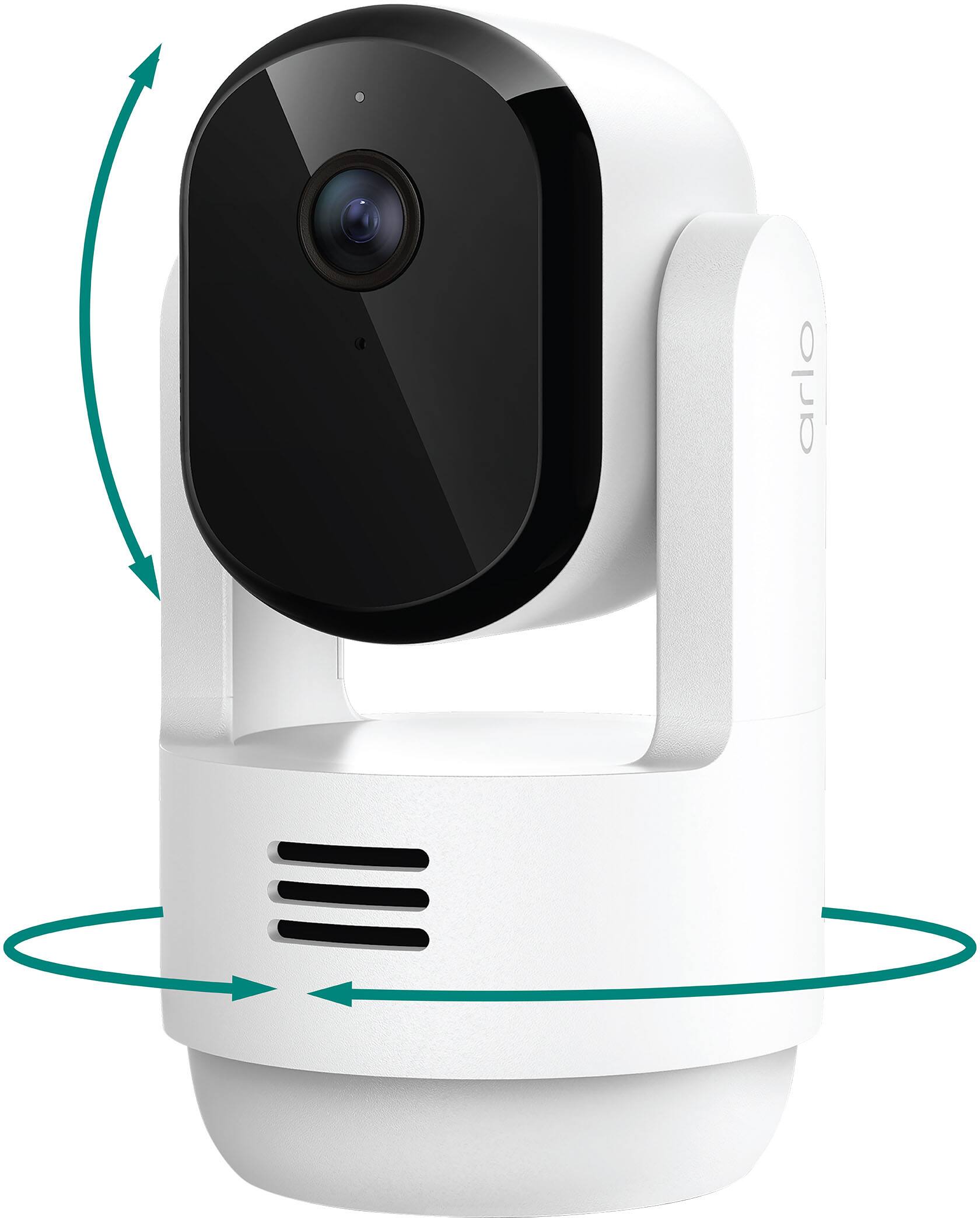 Front. Arlo - Essential 1-Camera Pan Tilt Indoor 2K Security Camera, Wired Plug-In Powered with Privacy Mode - White.