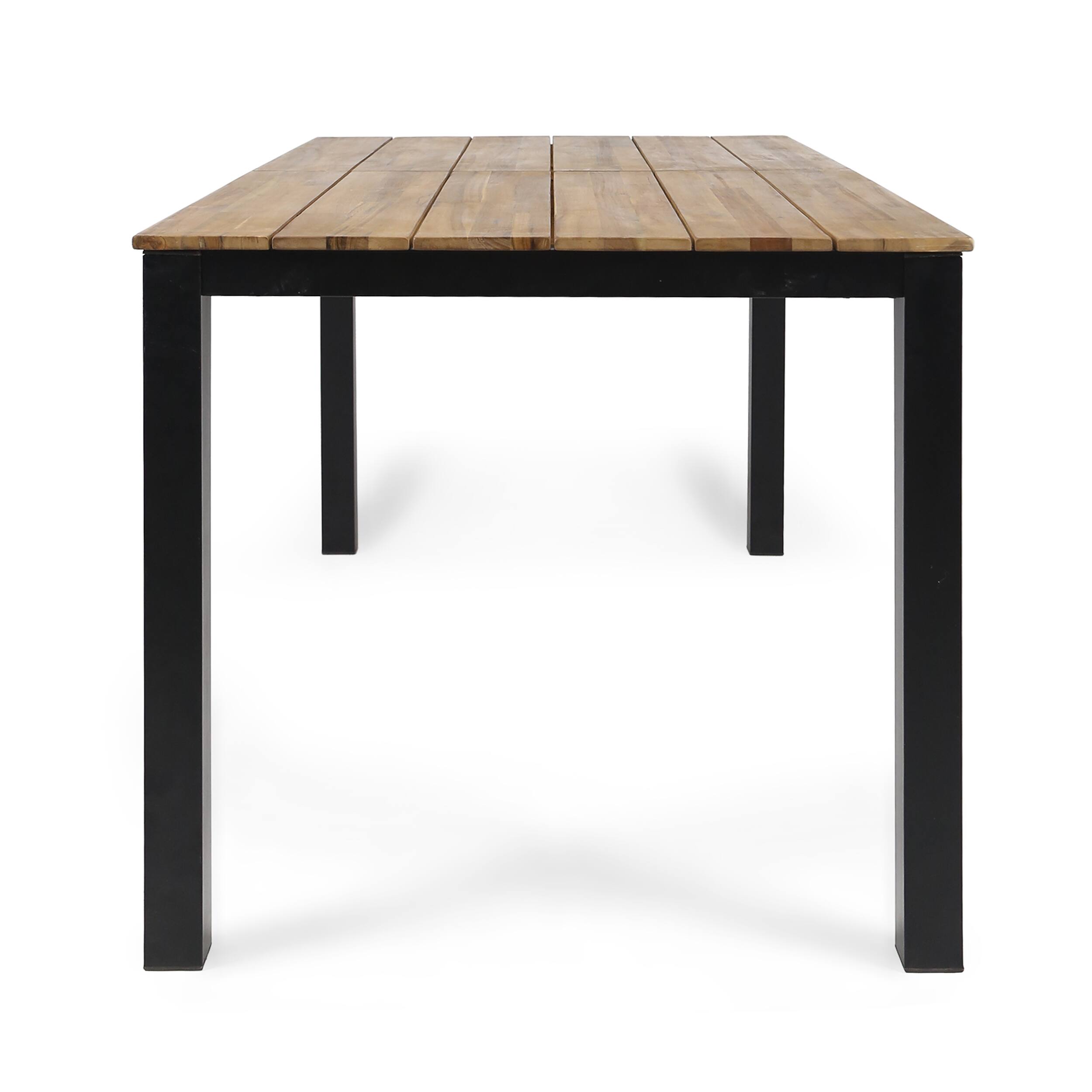 Back. Mondawe - 71"L Acacia Wood Rectangular Outdoor Dining Table - Black+Brown.