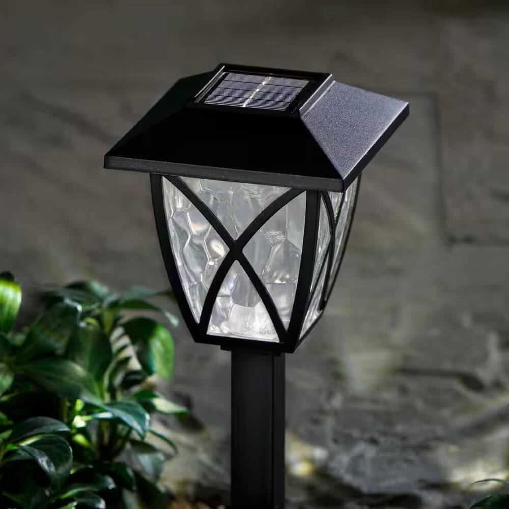 Back. Hivvago - 4-Pack - Black Outdoor Solar Light Set - Weather-Resistant Path Yard Lighting - Black.